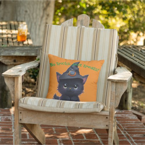 Cute whimsical Halloween black cat Outdoor Pillow