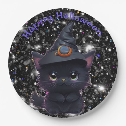 Cute whimsical Halloween black cat Paper Plates