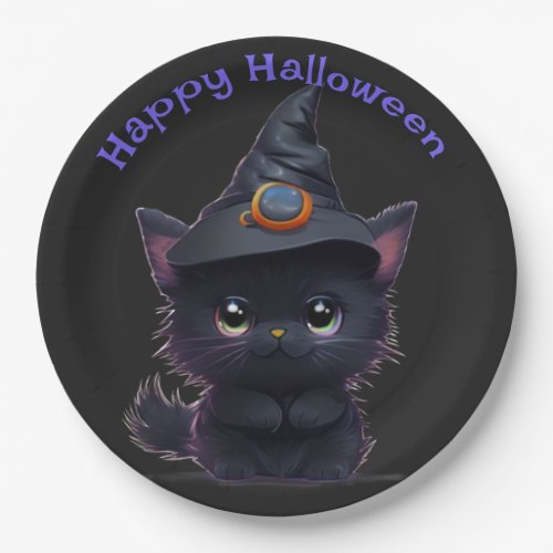 Cute whimsical Halloween black cat Paper Plates