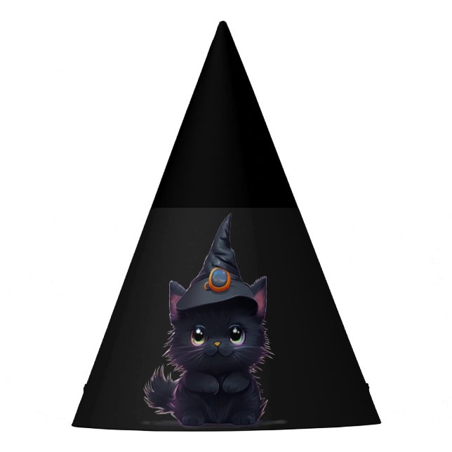 Cute whimsical Halloween black cat Party Hat (Front)