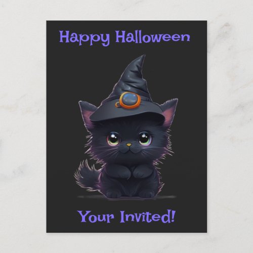 Cute whimsical Halloween black cat Postcard