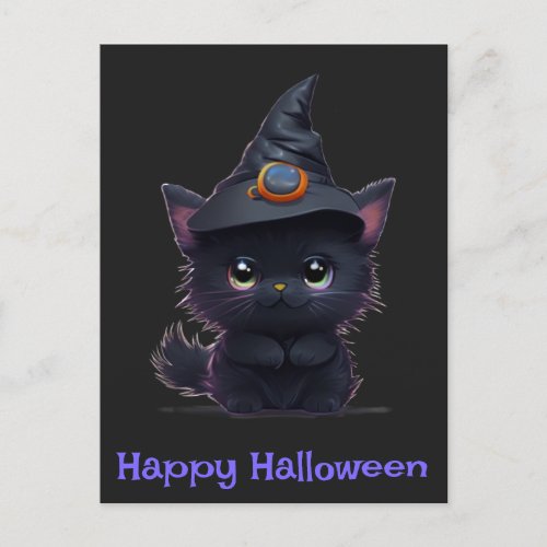 Cute whimsical Halloween black cat Postcard