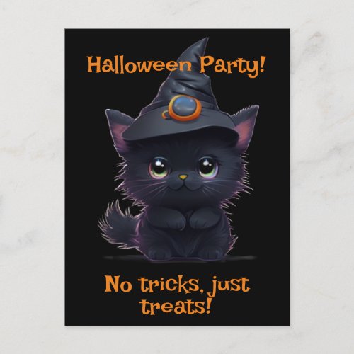 Cute whimsical Halloween black cat Postcard