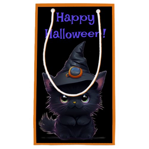 Cute whimsical Halloween black cat Small Gift Bag