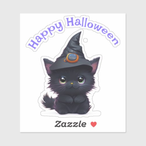 Cute whimsical Halloween black cat Sticker