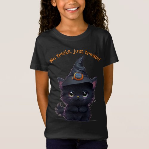 Cute whimsical Halloween black cat T_Shirt