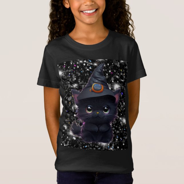 Cute whimsical Halloween black cat T-Shirt (Front)