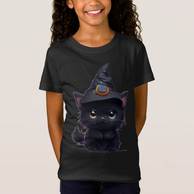 Cute whimsical Halloween black cat T-Shirt (Front)