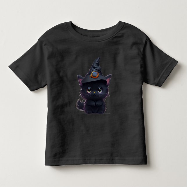 Cute whimsical Halloween black cat Toddler T-shirt (Front)