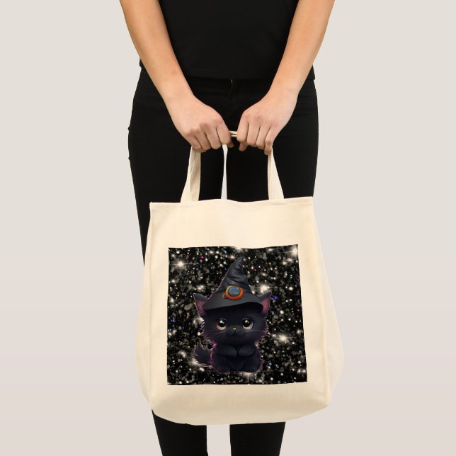 Cute whimsical Halloween black cat Tote Bag (Front (Product))