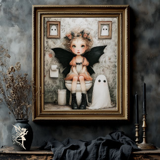 Cute Whimsical Halloween Fairy on Toilet Decoupage Tissue Paper