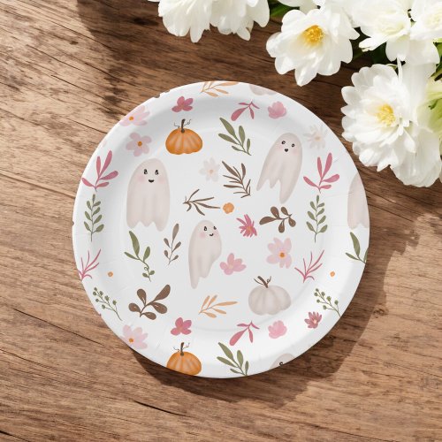 Cute whimsical halloween ghost pattern baby shower paper plates