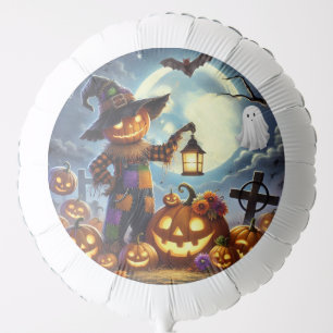 Cute, Whimsical Halloween scarecrow & pumpkins Balloon