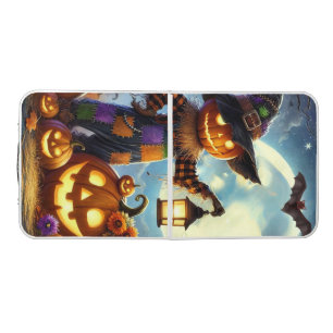 Cute, Whimsical Halloween scarecrow & pumpkins Beer Pong Table