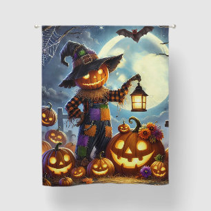 Cute, Whimsical Halloween scarecrow & pumpkins Blackout Curtains