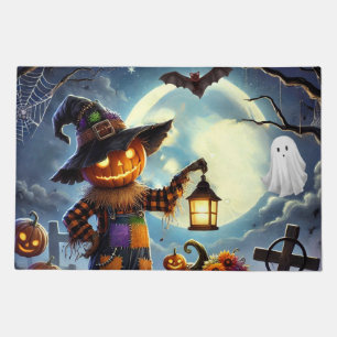 Cute, Whimsical Halloween scarecrow & pumpkins Doormat