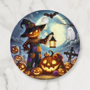 Cute, Whimsical Halloween scarecrow & pumpkins Favor Tags