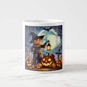 Cute, Whimsical Halloween scarecrow & pumpkins Giant Coffee Mug