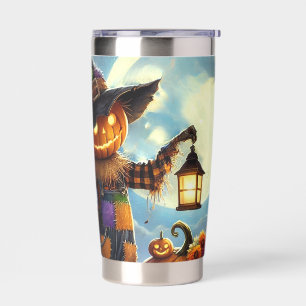 Cute, Whimsical Halloween scarecrow & pumpkins Insulated Tumbler