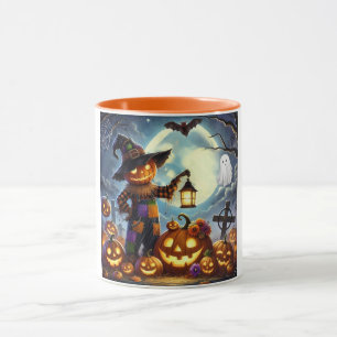 Cute, Whimsical Halloween scarecrow & pumpkins Mug