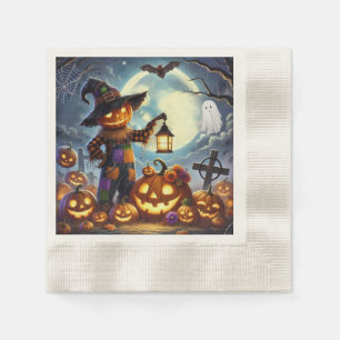 Cute, Whimsical Halloween scarecrow & pumpkins Napkins