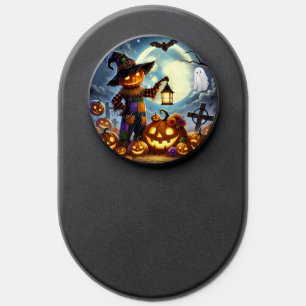 Cute, Whimsical Halloween scarecrow & pumpkins PopSocket