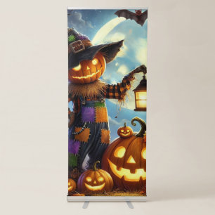 Cute, Whimsical Halloween scarecrow & pumpkins Retractable Banner