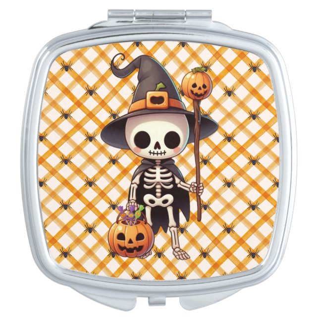 Cute, Whimsical Halloween skeleton Compact Mirror (Front)