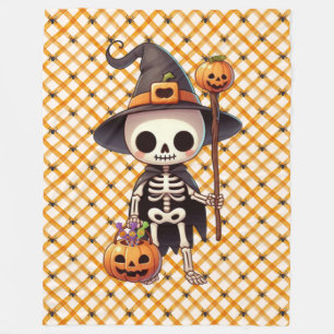 Cute, Whimsical Halloween skeleton Fleece Blanket