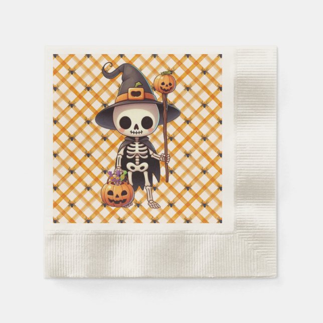 Cute, Whimsical Halloween skeleton Napkins (Front)