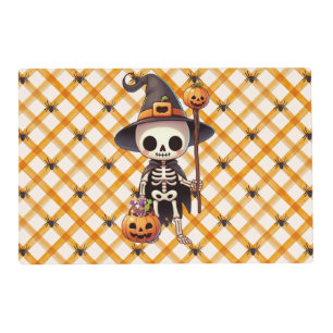 Cute, Whimsical Halloween skeleton Placemat