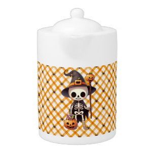 Cute, Whimsical Halloween skeleton Teapot