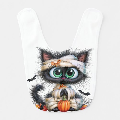 CUTE WHIMSICAL HALLOWEEN THEMED BLACK CAT BABY BIB