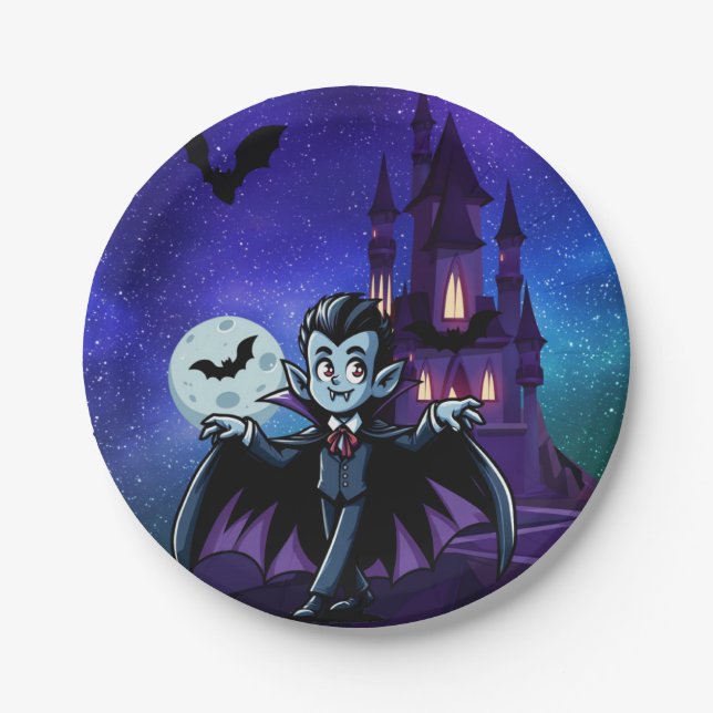 Cute, whimsical Halloween vampire Paper Plates (Front)