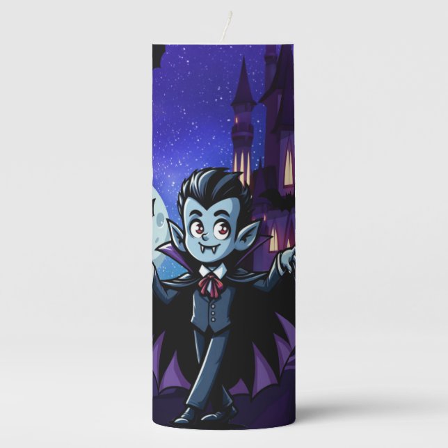 Cute, whimsical Halloween vampire Pillar Candle (Front)