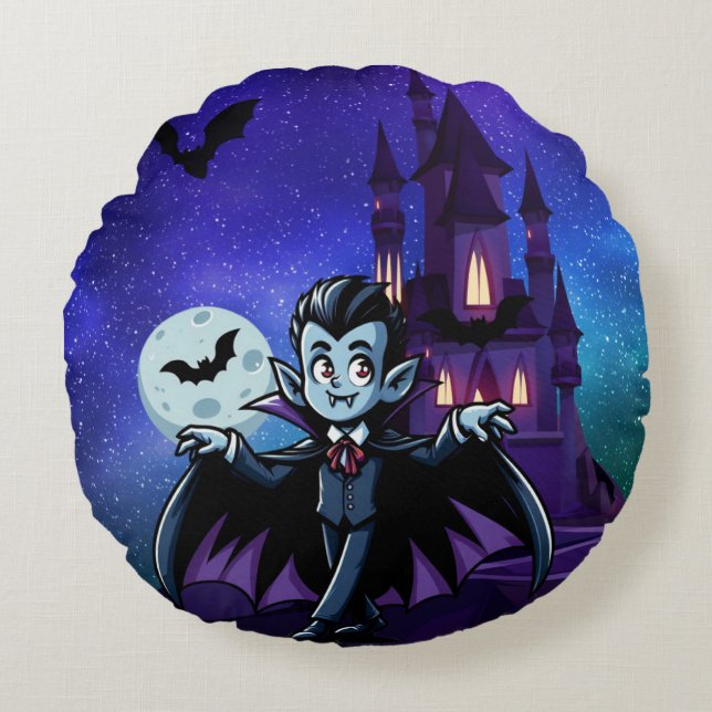 Cute, whimsical Halloween vampire Round Pillow (Front)