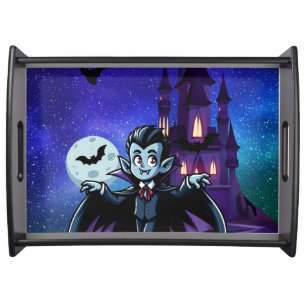 Cute, whimsical Halloween vampire Serving Tray