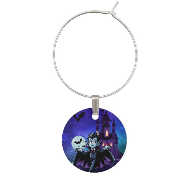 Cute, whimsical Halloween vampire Wine Charm (Front)