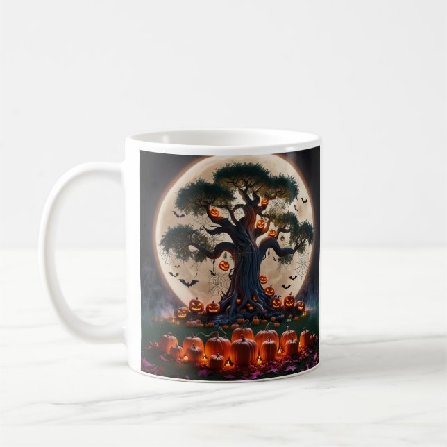Cute Whimsical Halloween Witch, Personalized Name  Coffee Mug (Left)