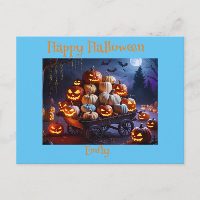 Cute Whimsical Halloween Witch, Personalized Name Postcard (Front)