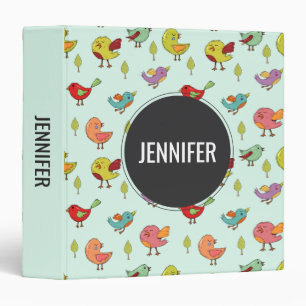 Cute Whimsical Hand-Drawn Birds Pattern 3 Ring Binder