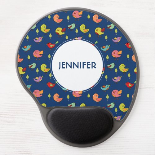 Cute Whimsical Hand_Drawn Birds Pattern Gel Mouse Pad
