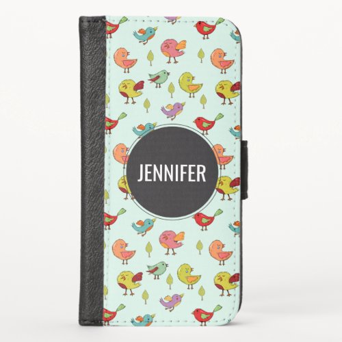 Cute Whimsical Hand_Drawn Birds Pattern iPhone X Wallet Case