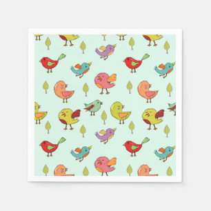 Cute Whimsical Hand-Drawn Birds Pattern Napkins