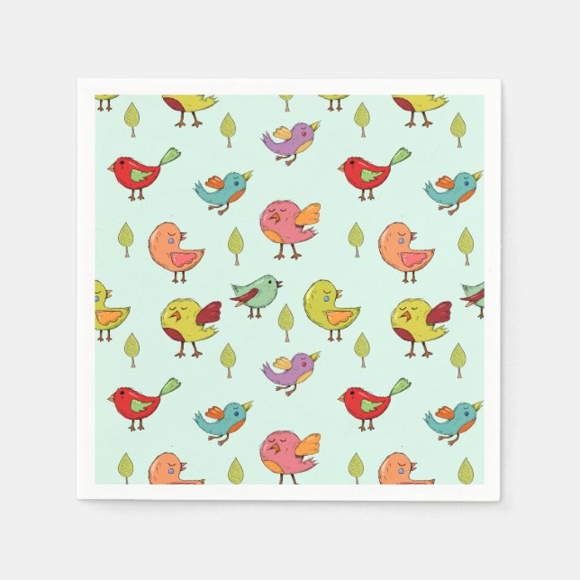 Cute Whimsical Hand-Drawn Birds Pattern Napkins (Front)