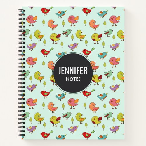 Cute Whimsical Hand_Drawn Birds Pattern Notebook