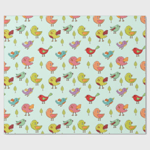 Cute Whimsical Hand-Drawn Birds Pattern Wrapping Paper