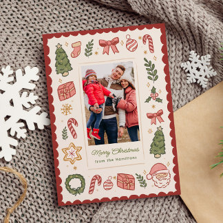 Cute Whimsical Hand-Drawn Christmas Doodles Photo Holiday Card