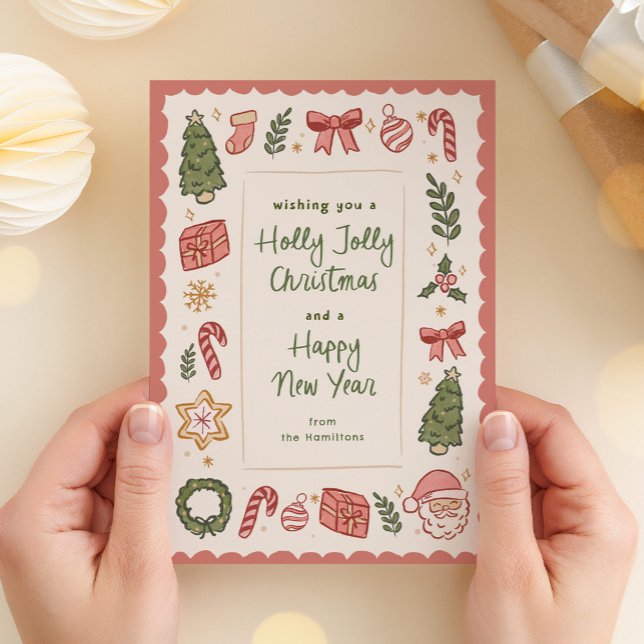 Cute Whimsical Hand-Drawn Christmas Icons Holiday Card (quirky hand-drawn Christmas icons greeting card)