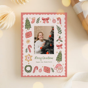 Cute Whimsical Hand-Drawn Christmas Icons Photo Holiday Card